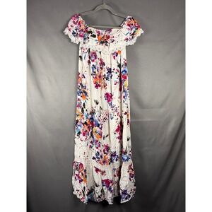 Umgee Maxi Dress Womens Medium Multicolor Floral Lace Trim Boho G0042